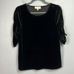 Anthropologie Moulinette Soeurs Black Velvet Ruched Tie Sleeve Top Small